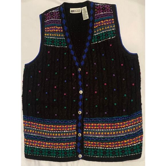 Vintage 80’s Rrruss Black Rainbow Sweater Vest Layering Whimsygoth Medium Large - Picture 7 of 7